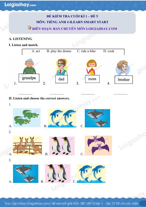 Đề thi học kì 1 Tiếng Anh 4 iLearn Smart Start - Đề số 5
